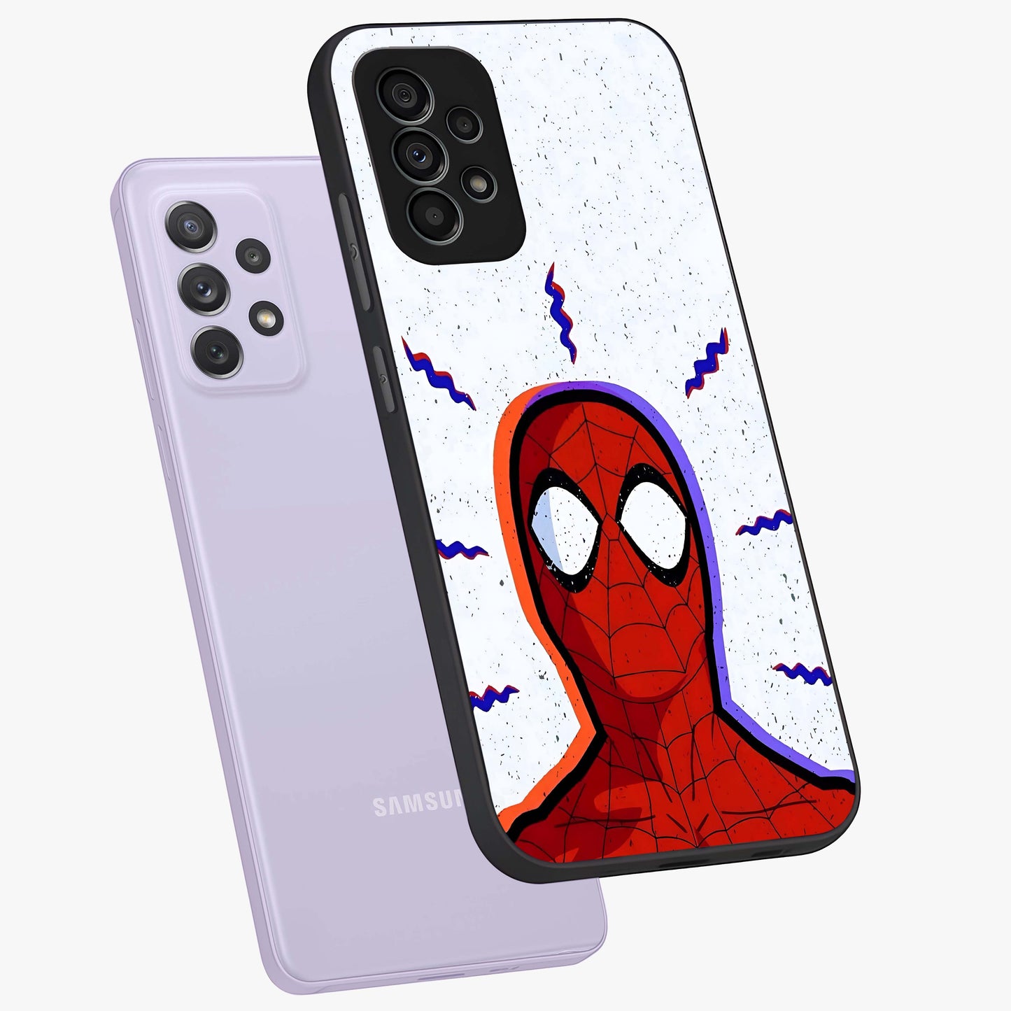 Omg Spiderman Glass Case displayed in angled mockup highlighting dynamic hero illustration with action comic aesthetic.