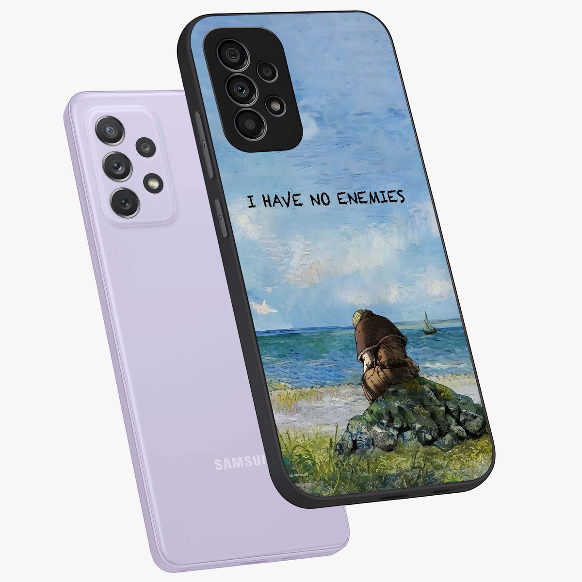 Peace Beyond War Glass Case displayed in angled mockup highlighting meaningful message design with artistic aesthetic style.
