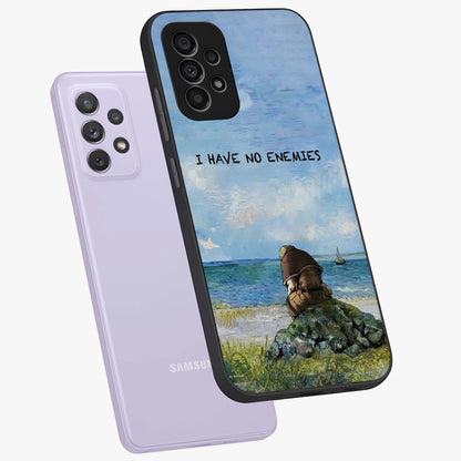 Peace Beyond War Glass Case displayed in angled mockup highlighting meaningful message design with artistic aesthetic style.