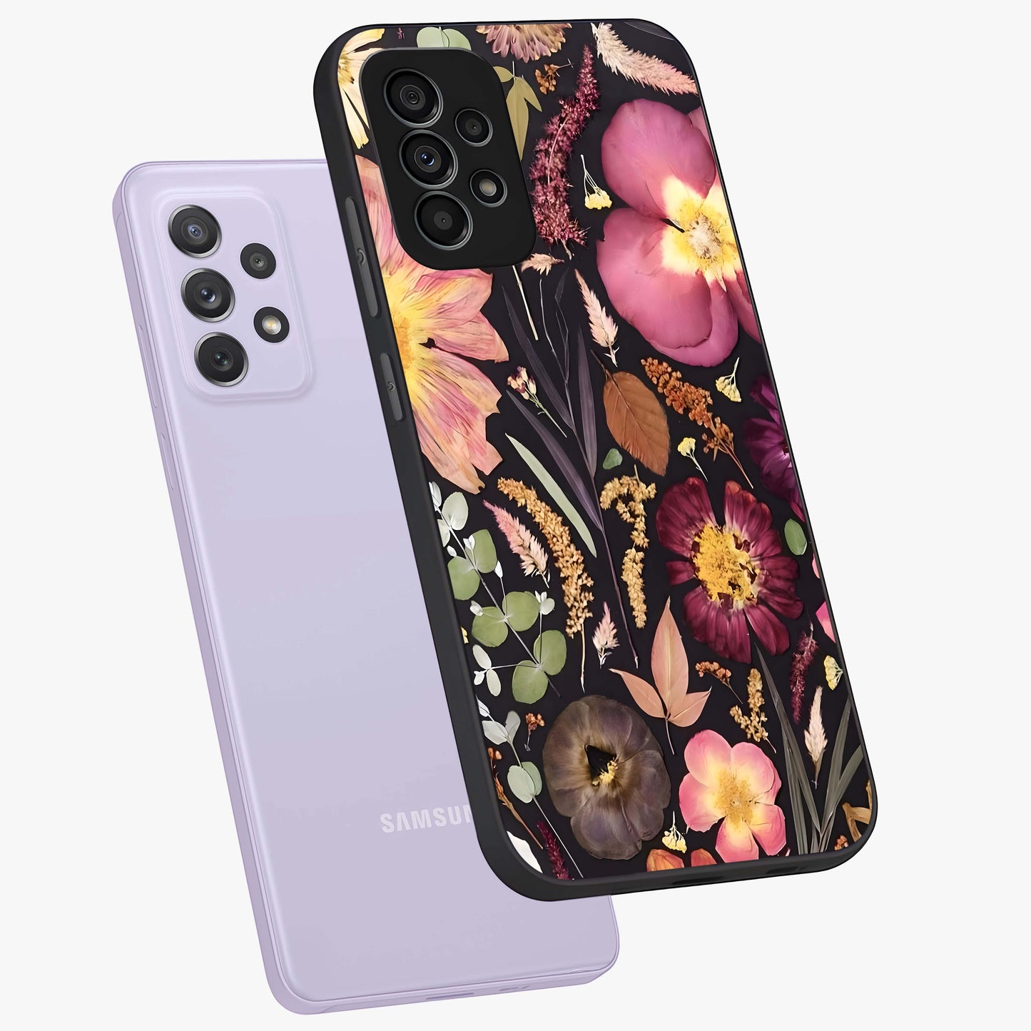 Petal Dream Tapestry Glass Case displayed in angled mockup highlighting decorative petal pattern with elegant botanical aesthetic.
