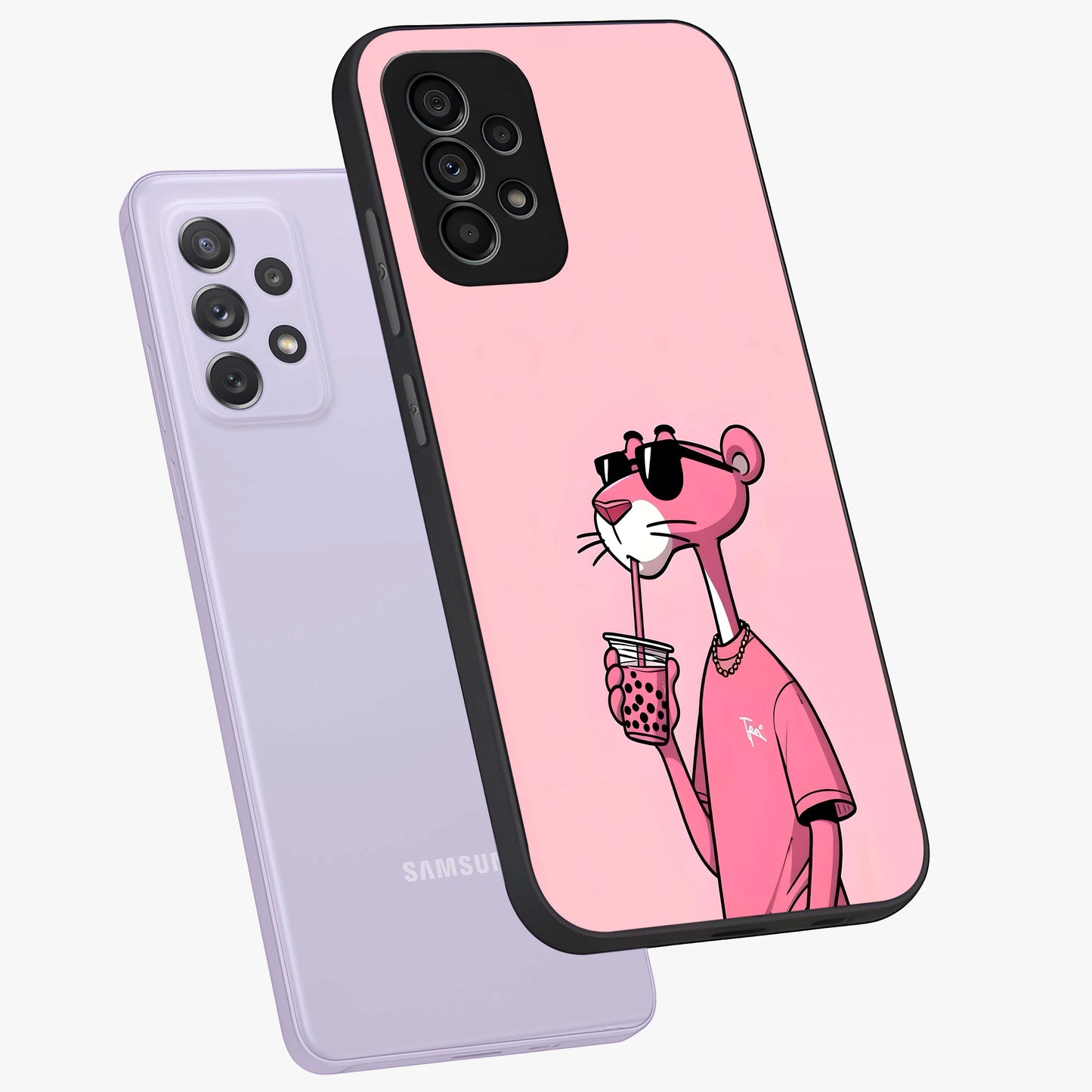 Pink Panther Glass Case displayed in angled mockup highlighting playful cartoon character design with vibrant pink aesthetic.
