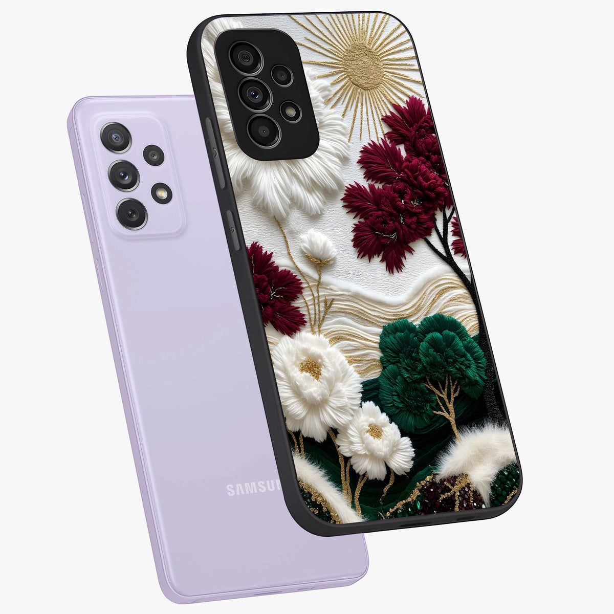 Radiant Bloom Elegance Glass Case displayed in angled mockup highlighting graceful floral design with radiant aesthetic style.