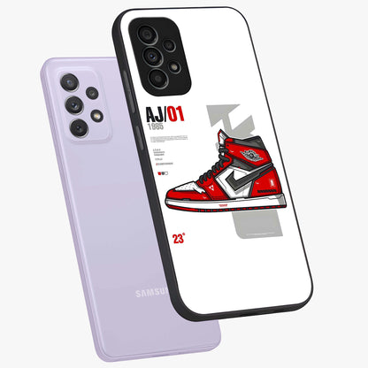Retro Sneaker Blueprint Glass Case displayed in angled mockup highlighting detailed shoe design with sporty retro aesthetic.