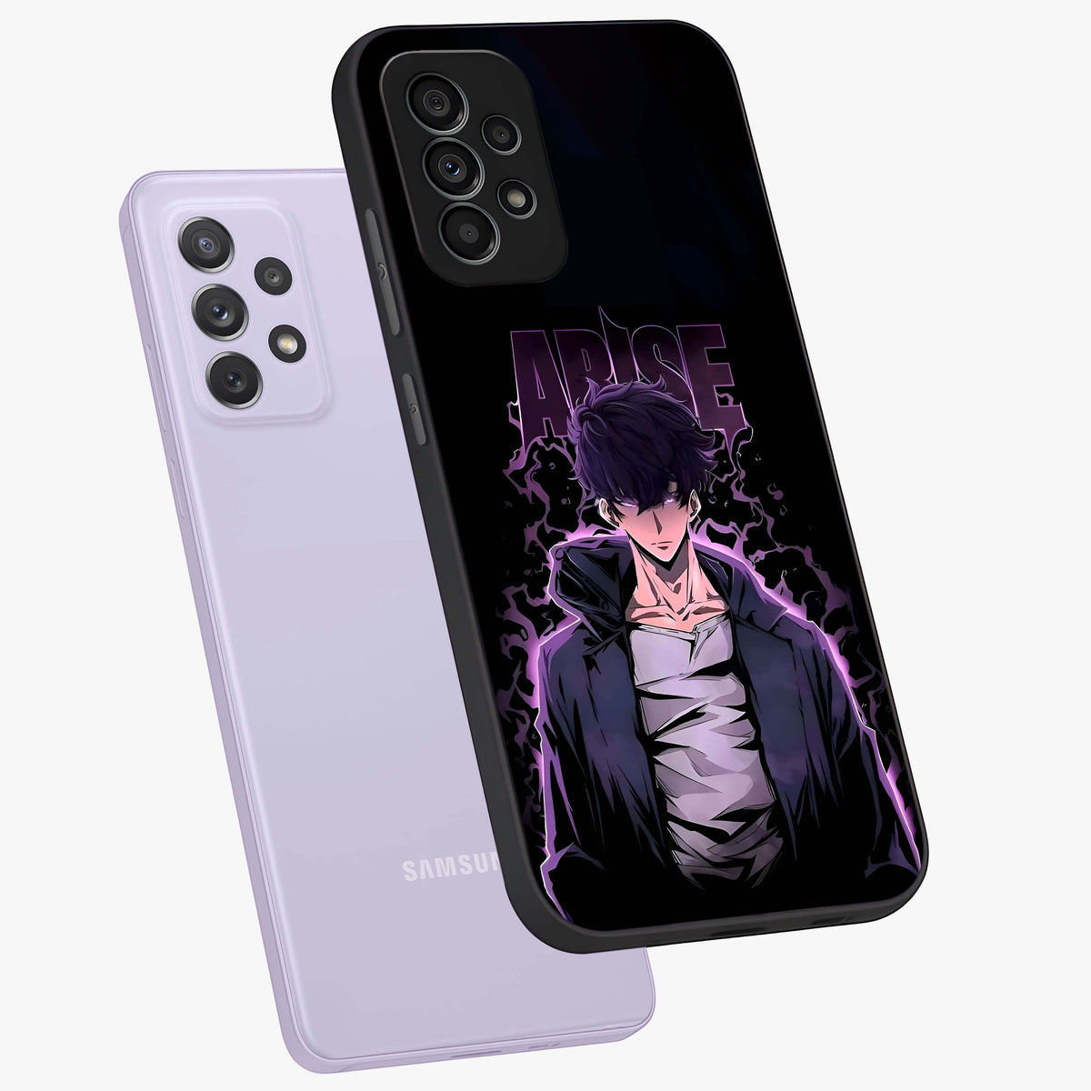 Shadow Monarch Awakening Glass Case displayed in angled mockup highlighting dramatic shadow warrior design with fantasy aesthetic.