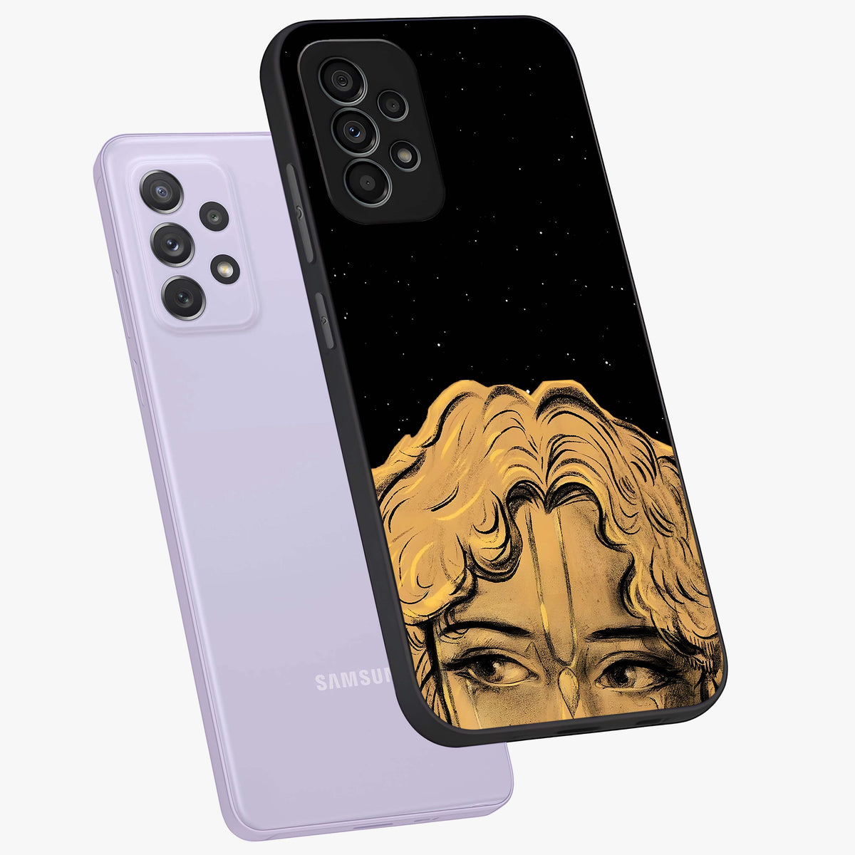 Shri Krishna Art Glass Case displayed in angled mockup highlighting spiritual Krishna illustration with divine aesthetic.