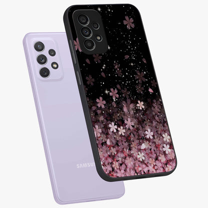 Small Starry Flowers Glass Case displayed in angled mockup highlighting tiny flower pattern with celestial aesthetic style.