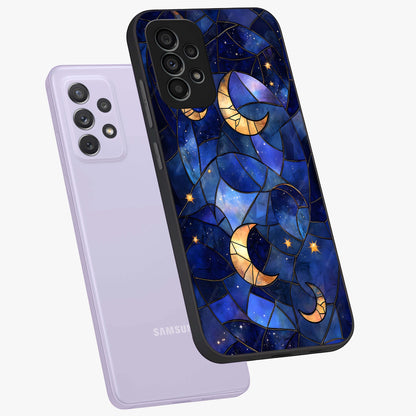 Starlit Sky Tapestry Glass Case displayed in angled mockup highlighting celestial night pattern with artistic aesthetic style.