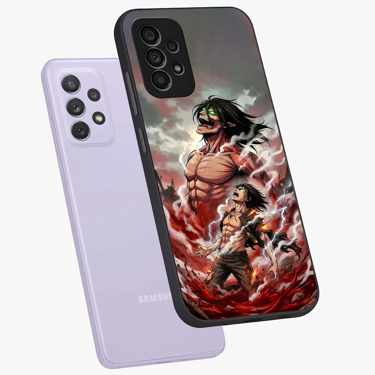 Titan Awakening Fury Glass Case displayed in angled mockup highlighting dramatic giant warrior design with bold anime aesthetic.