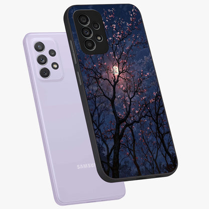 Twilight Sakura Serenade Glass Case displayed in angled mockup highlighting delicate sakura flower design with dreamy aesthetic.