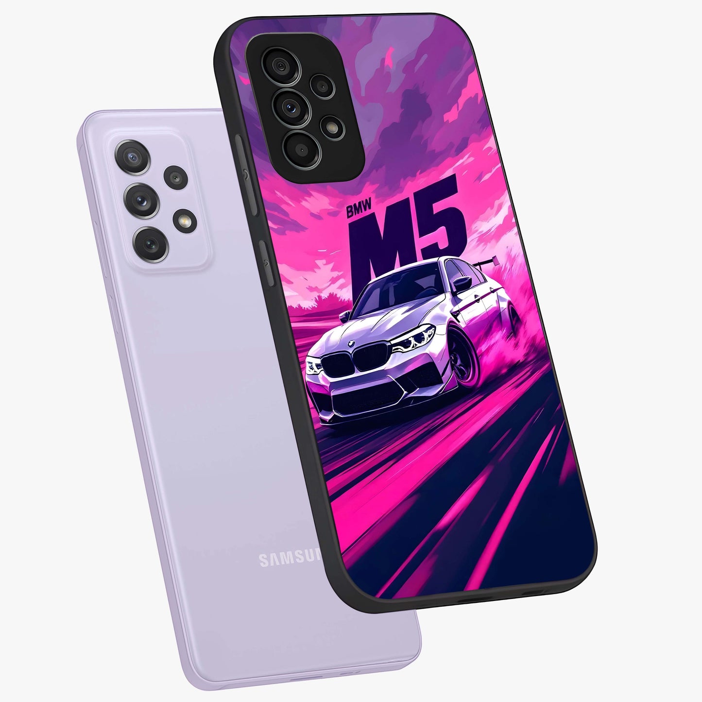 Velocity Drift Pulse Glass Case displayed in angled mockup highlighting dynamic drift design with sporty automotive aesthetic.