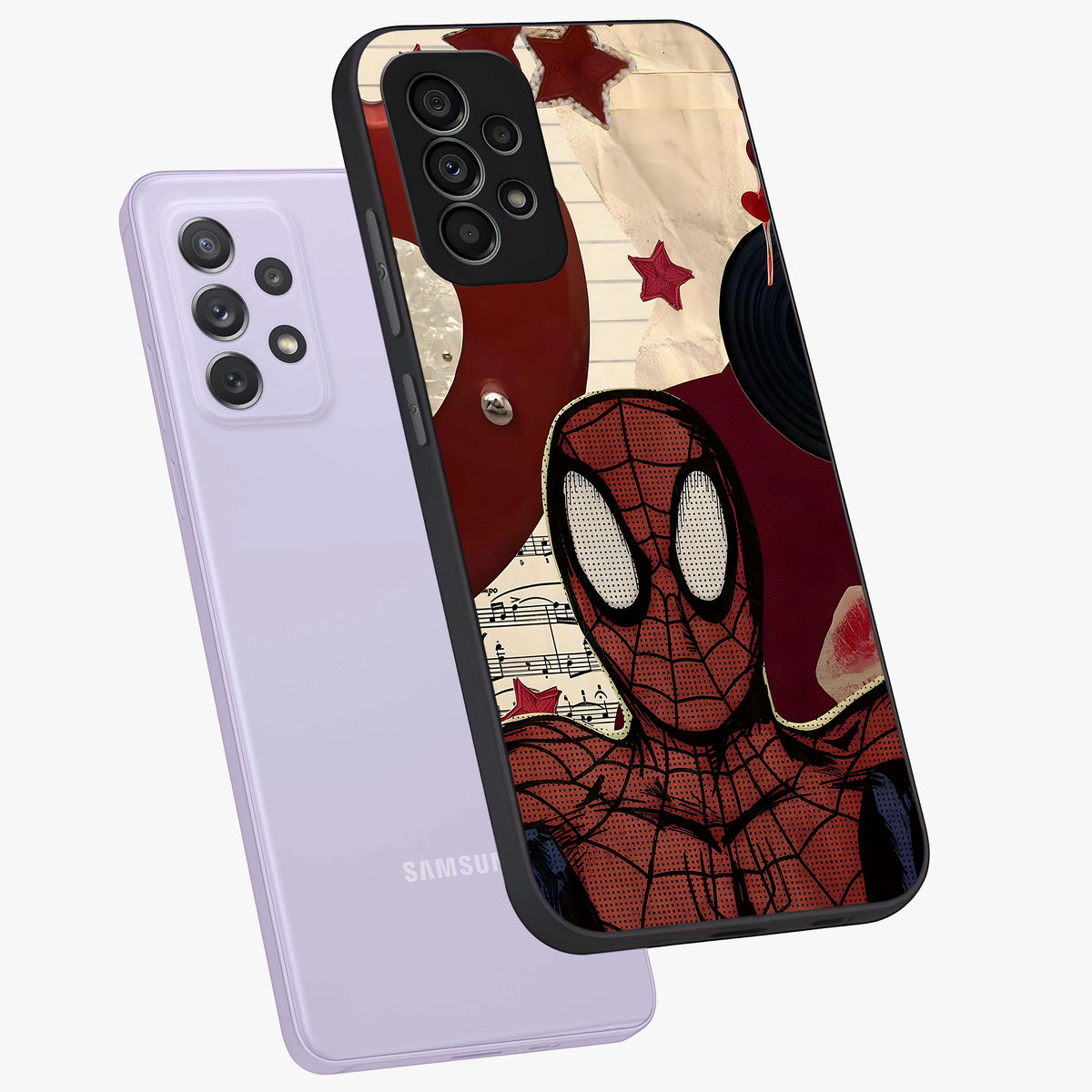 Web Warrior Vibes Glass Case displayed in angled mockup highlighting dynamic web design with comic style aesthetic.