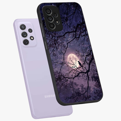 Whispering Moon Silence Glass Case displayed in angled mockup highlighting calm lunar design with dreamy night aesthetic.