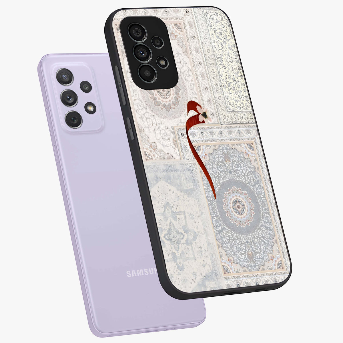 White Aesthetic Bow Glass Case displayed in angled mockup highlighting clean bow design with soft aesthetic style.