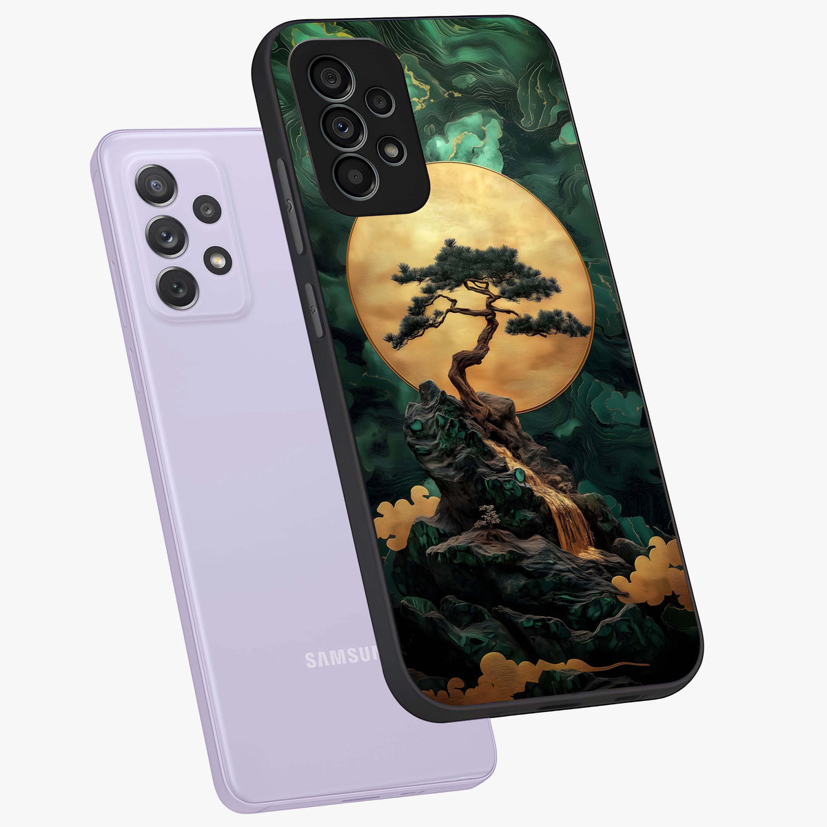 Zen Moon Rise Glass Case displayed in angled mockup highlighting peaceful lunar design with zen aesthetic style.