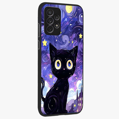 Abstract Cat Art Glass Case upright view showcasing creative feline illustration and aesthetic artistic style.