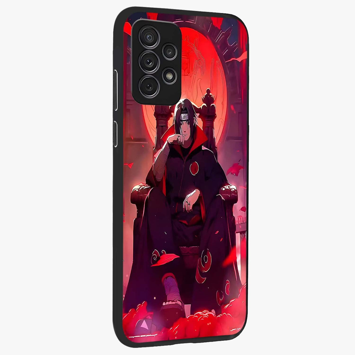 Blood Moon Sovereign Glass Case upright view showcasing powerful moon inspired artwork with cosmic aesthetic style.