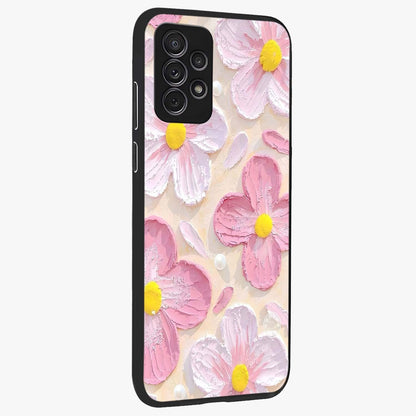Blush Bloom Texture Glass Case upright view showcasing delicate blush floral texture with modern minimal style.