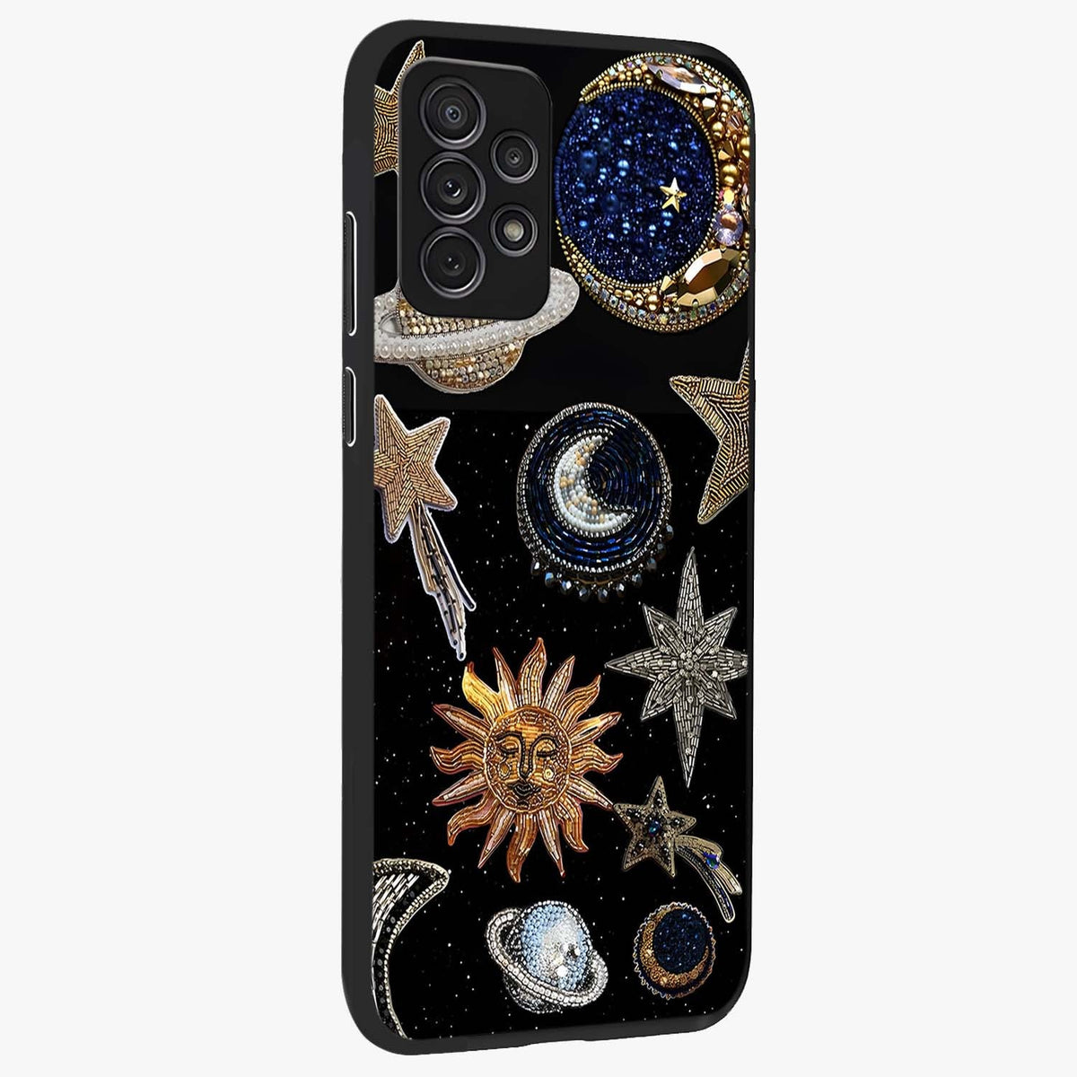 Celestial Gem Constellations Glass Case upright view showcasing cosmic constellation artwork with celestial aesthetic style.