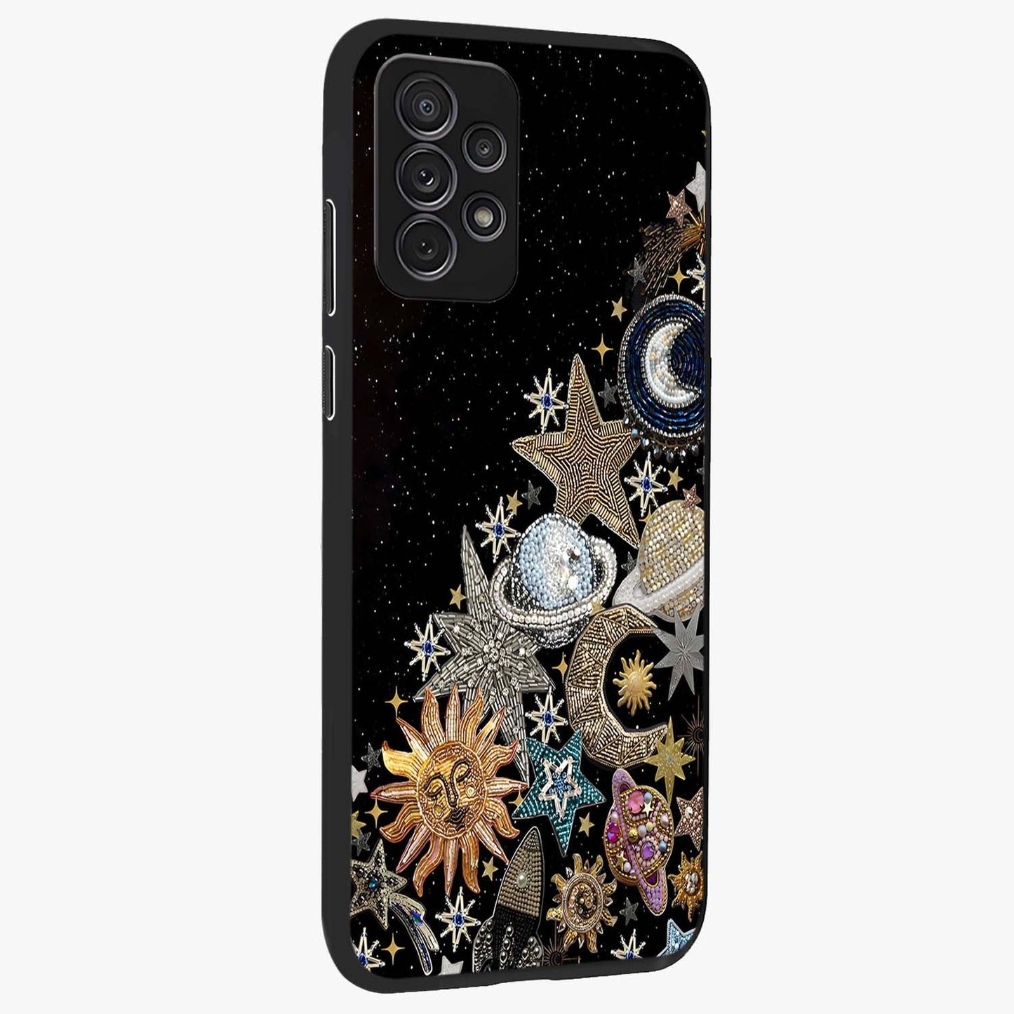 Cosmic Sparkle Dreams Glass Case upright view showcasing glowing cosmic artwork with magical galaxy theme.