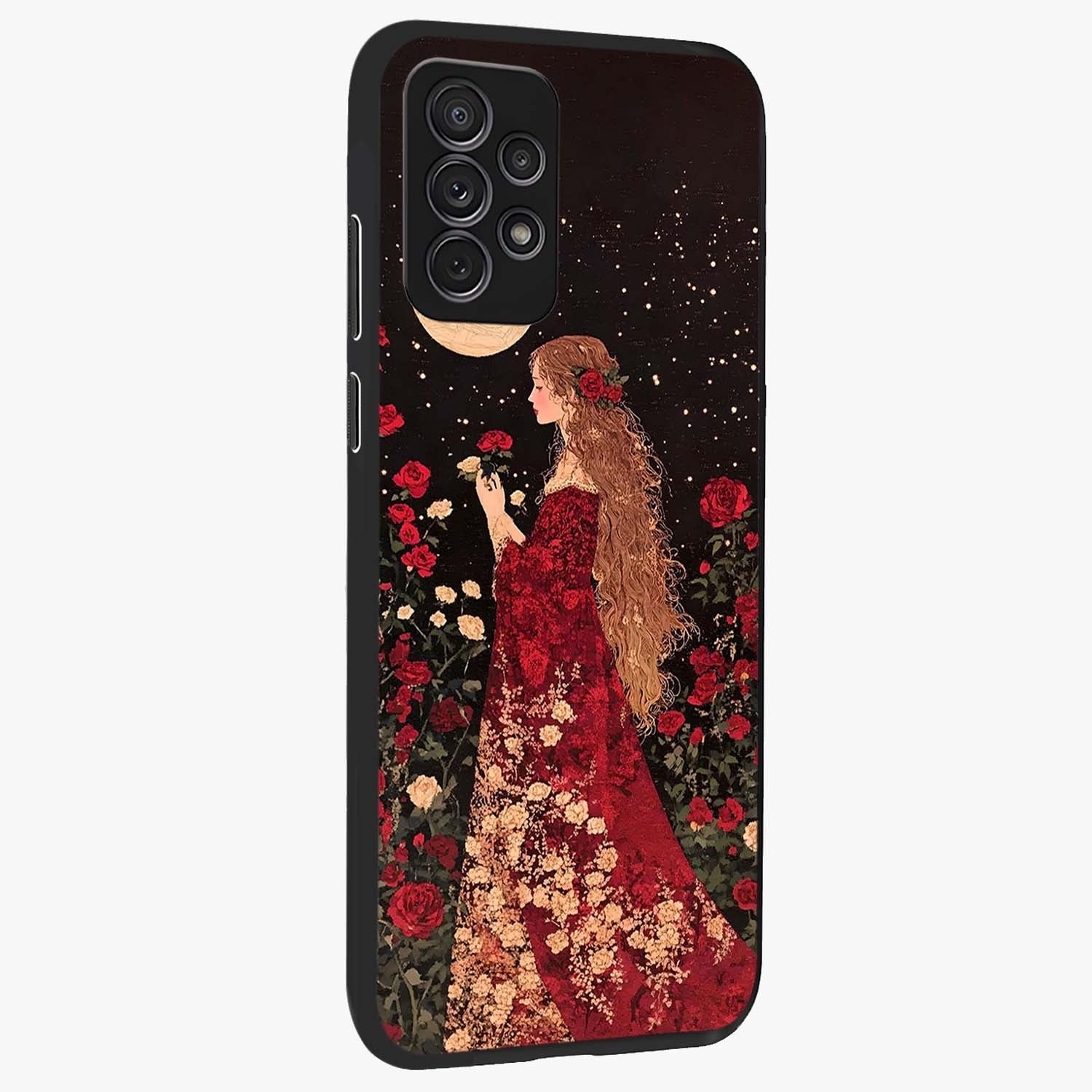 Crimson Dreams Glass Case upright view showcasing dreamy red toned artwork with modern aesthetic style.