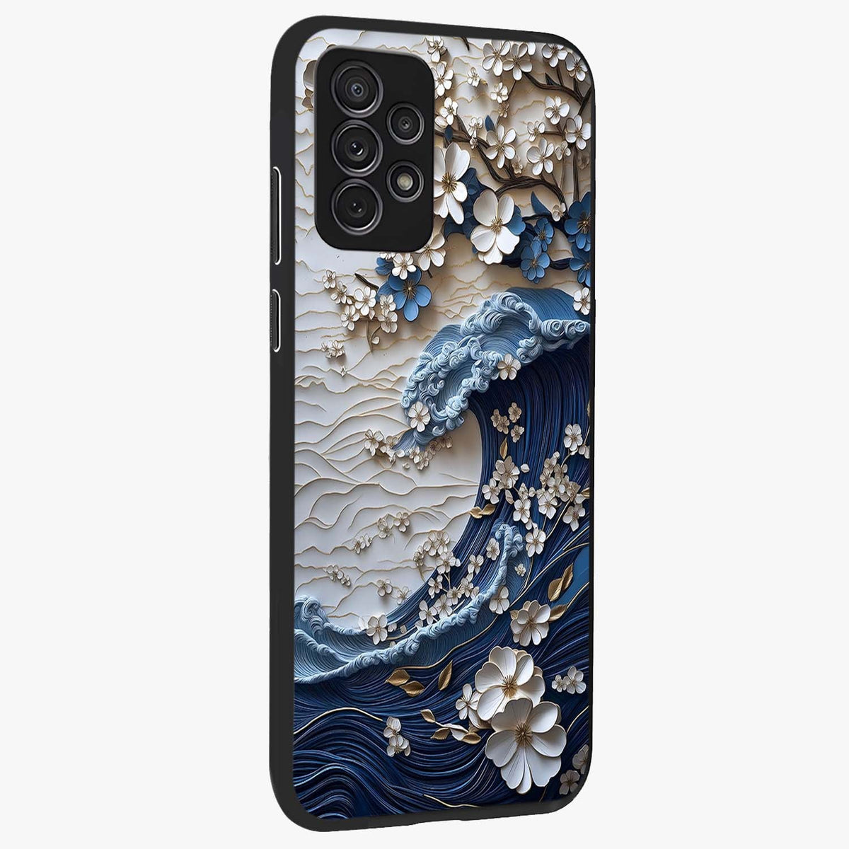 Floral Wave Origami Glass Case upright view showcasing creative floral origami artwork with artistic decorative theme.