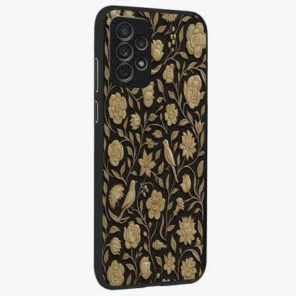 Golden Evil Eye Mandala Glass Case upright view showcasing decorative evil eye mandala artwork with spiritual aesthetic style.