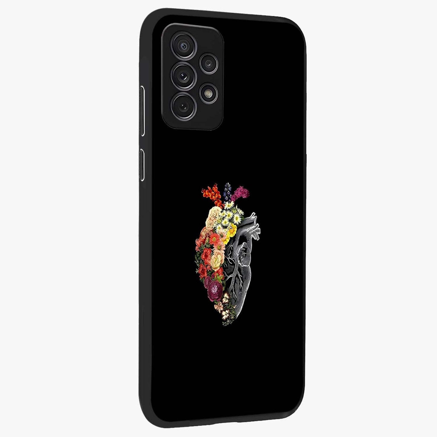 Heart With Flowers Glass Case upright view showcasing decorative heart and floral artwork with sweet romantic theme.