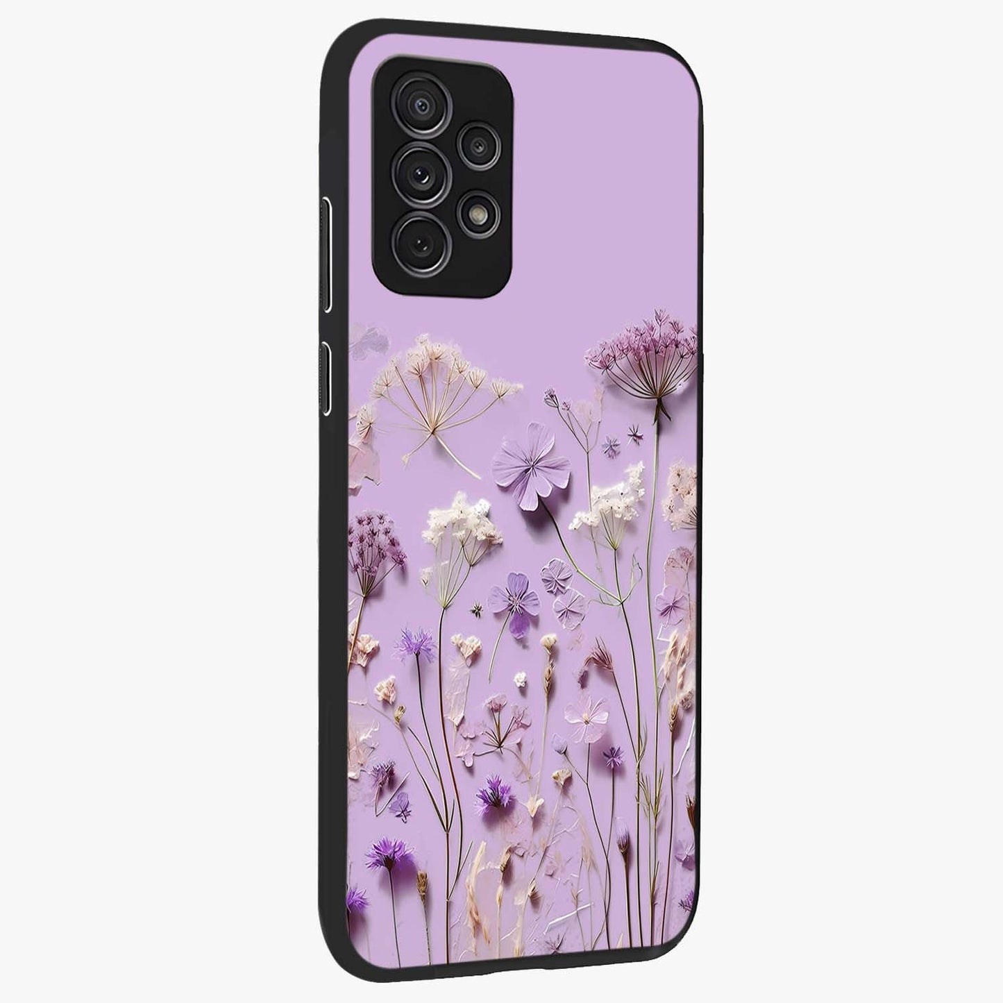 Lavender Blossom Dream Glass Case upright view showcasing delicate lavender blossom artwork with peaceful floral theme.