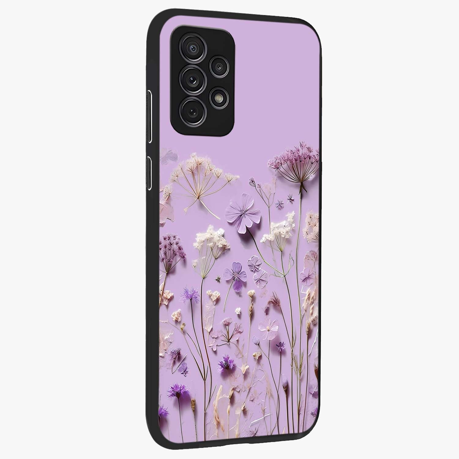 Lavender Blossom Dream Glass Case upright view showcasing delicate lavender blossom artwork with peaceful floral theme.