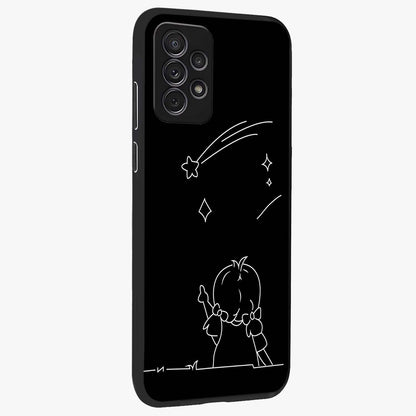 Line Art Girl With Shooting Stars Glass Case upright view showcasing delicate shooting stars artwork with minimal artistic theme.
