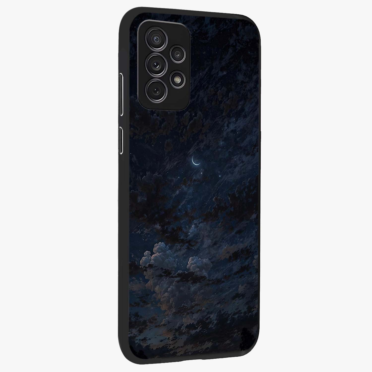 Lunar Veil Silence Glass Case upright view showcasing calm moon themed artwork with serene night atmosphere.
