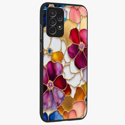 Marble Flower Pattern Glass Case upright view showcasing decorative marble flower artwork with refined style.