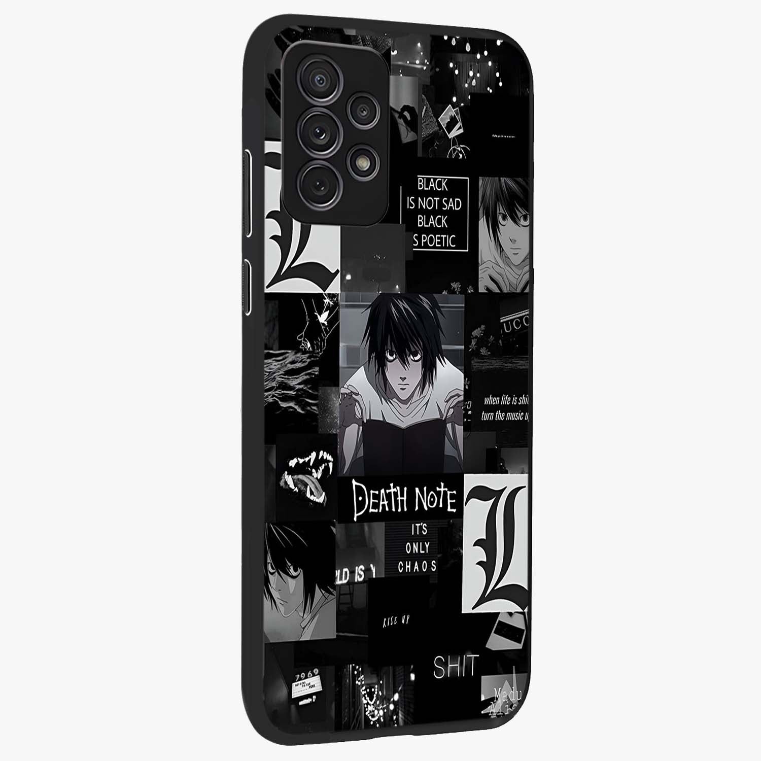 Midnight Chaos Mind Glass Case upright view showcasing expressive abstract artwork with bold dark theme.