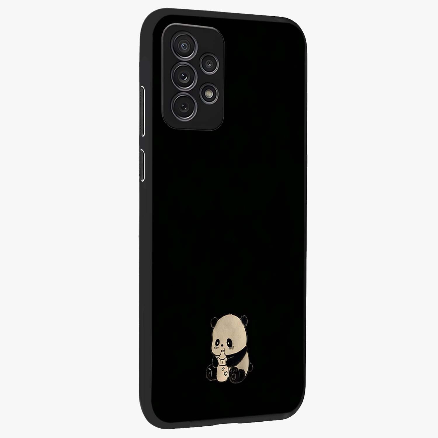 Midnight Panda Love Glass Case upright view showcasing charming panda artwork with playful romantic theme.