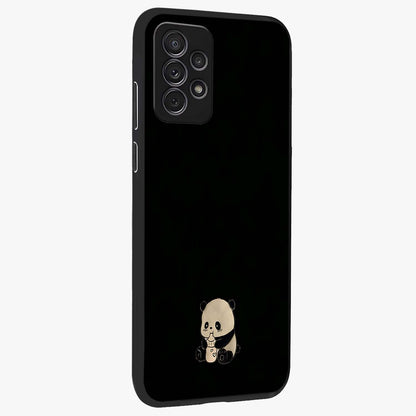 Midnight Panda Love Glass Case upright view showcasing charming panda artwork with playful romantic theme.