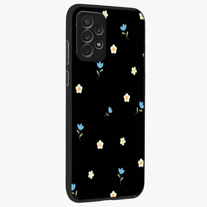 Minimal Petal Whispers Glass Case upright view showcasing elegant floral artwork with modern minimalist style.