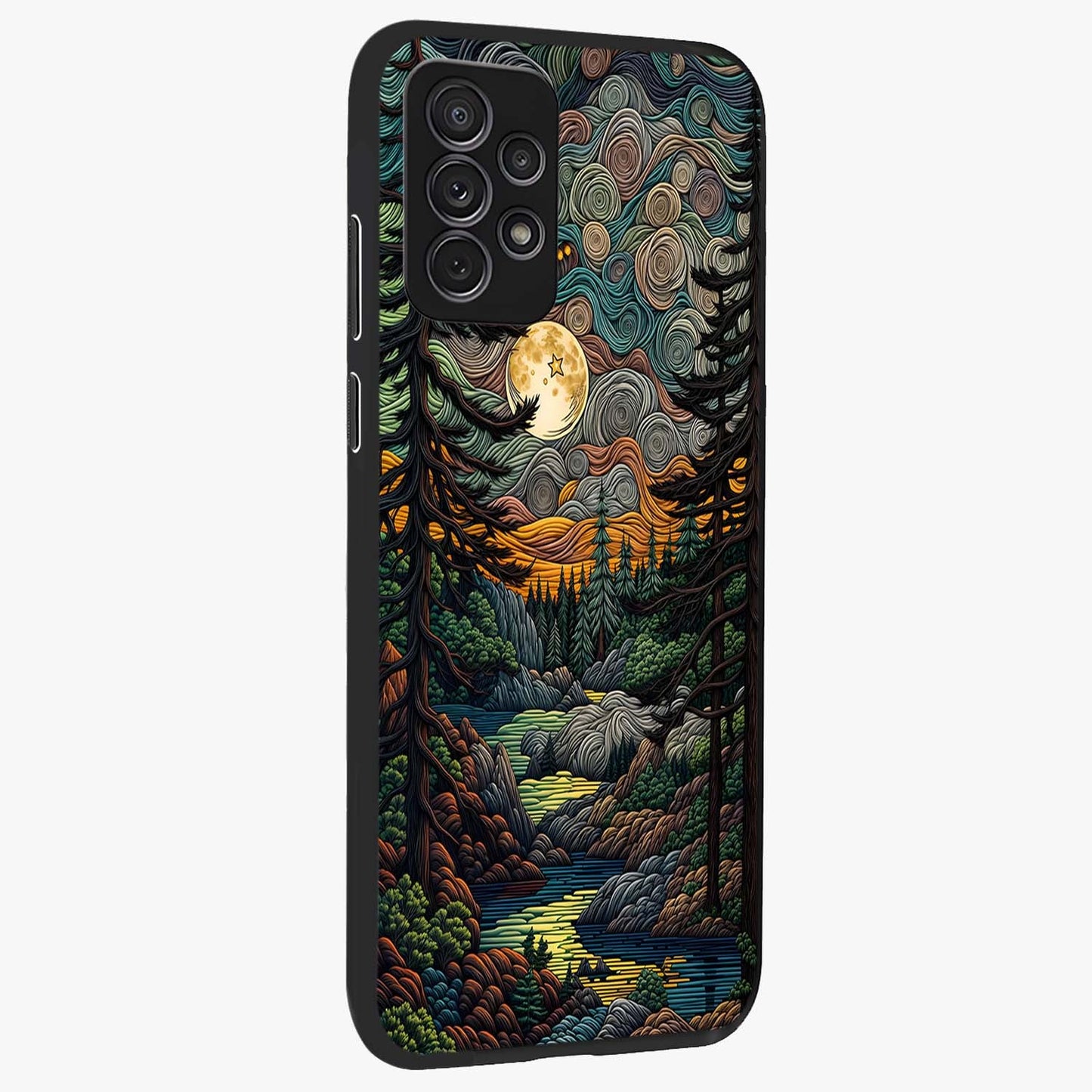 Moonlight Forest Dream Glass Case upright view showcasing magical forest artwork with calm night theme.