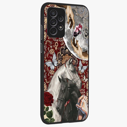 Moonlit Royal Stallion Glass Case upright view showcasing dramatic horse artwork with glowing moon themed design.