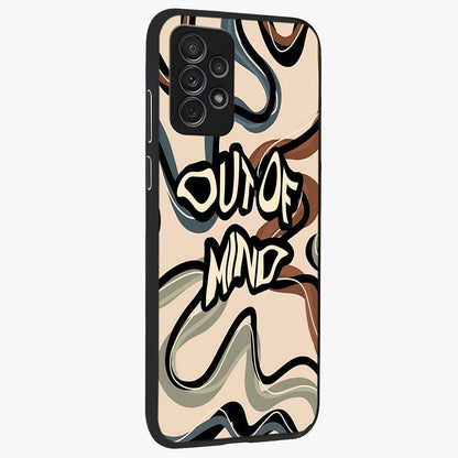 Out Of Mind Glass Case upright view showcasing striking typography artwork with edgy conceptual theme.