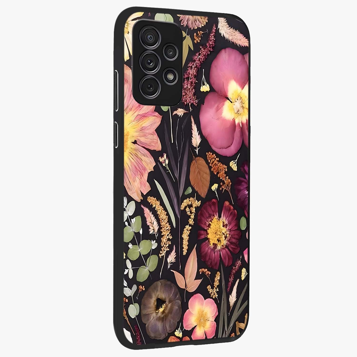 Petal Dream Tapestry Glass Case upright view showcasing detailed floral tapestry artwork with artistic nature theme.