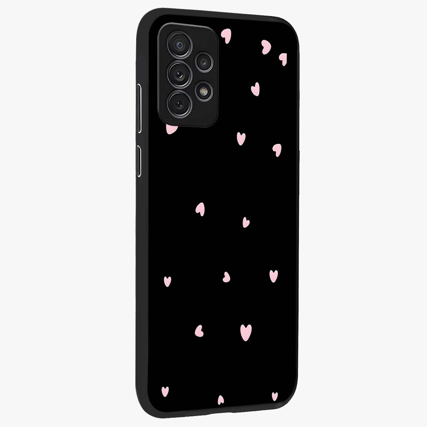 Pink Love Drops Glass Case upright view showcasing charming heart drop artwork with romantic playful theme.