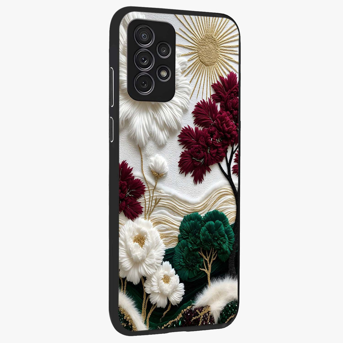 Radiant Bloom Elegance Glass Case upright view showcasing decorative flower artwork with refined botanical theme.