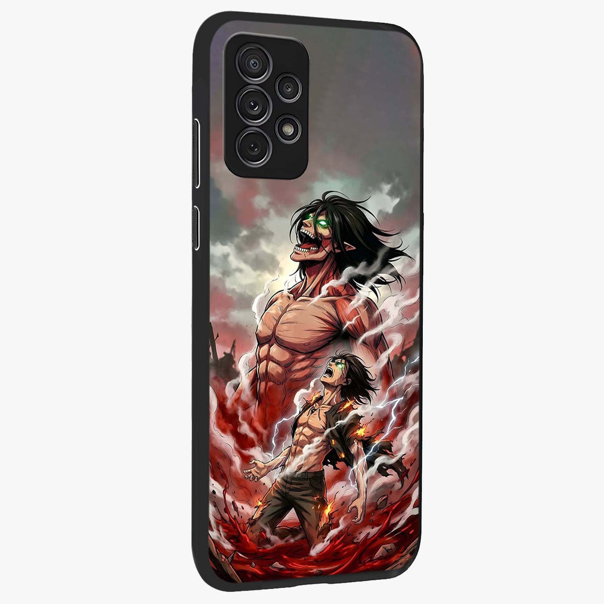 Titan Awakening Fury Glass Case upright view showcasing intense titan artwork with epic fantasy theme.