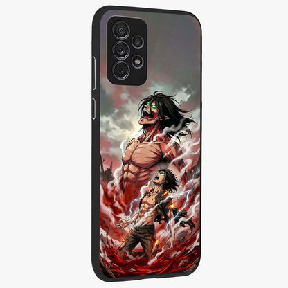 Titan Awakening Fury Glass Case upright view showcasing intense titan artwork with epic fantasy theme.