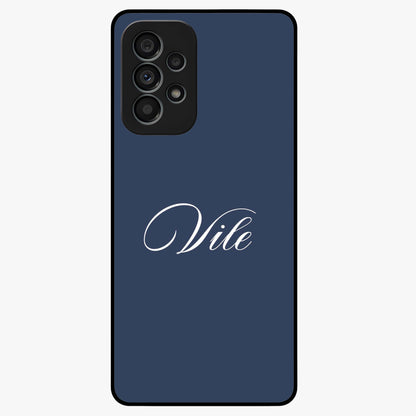 Blue Background Personalized Custom Name Glass Case showing flat back view with minimal blue background and custom name design.