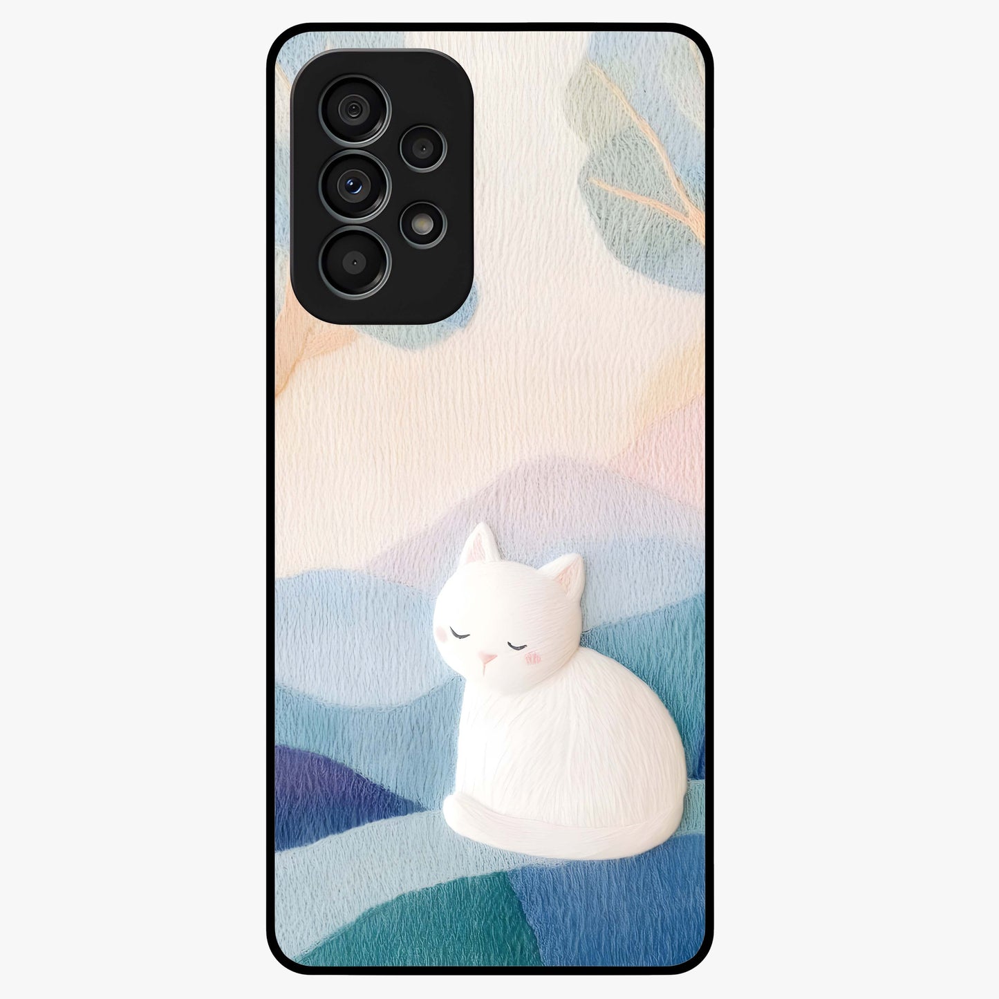 Cotton Dream Cat Glass Case showing flat back view with soft dreamy cat artwork and glossy glass finish.