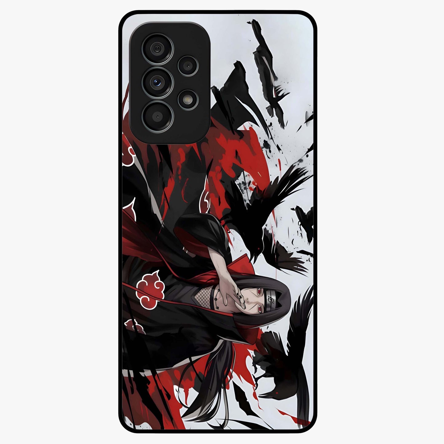 Crimson Crow Illusion Glass Case showing flat back view with artistic crow illusion artwork and glossy glass finish.