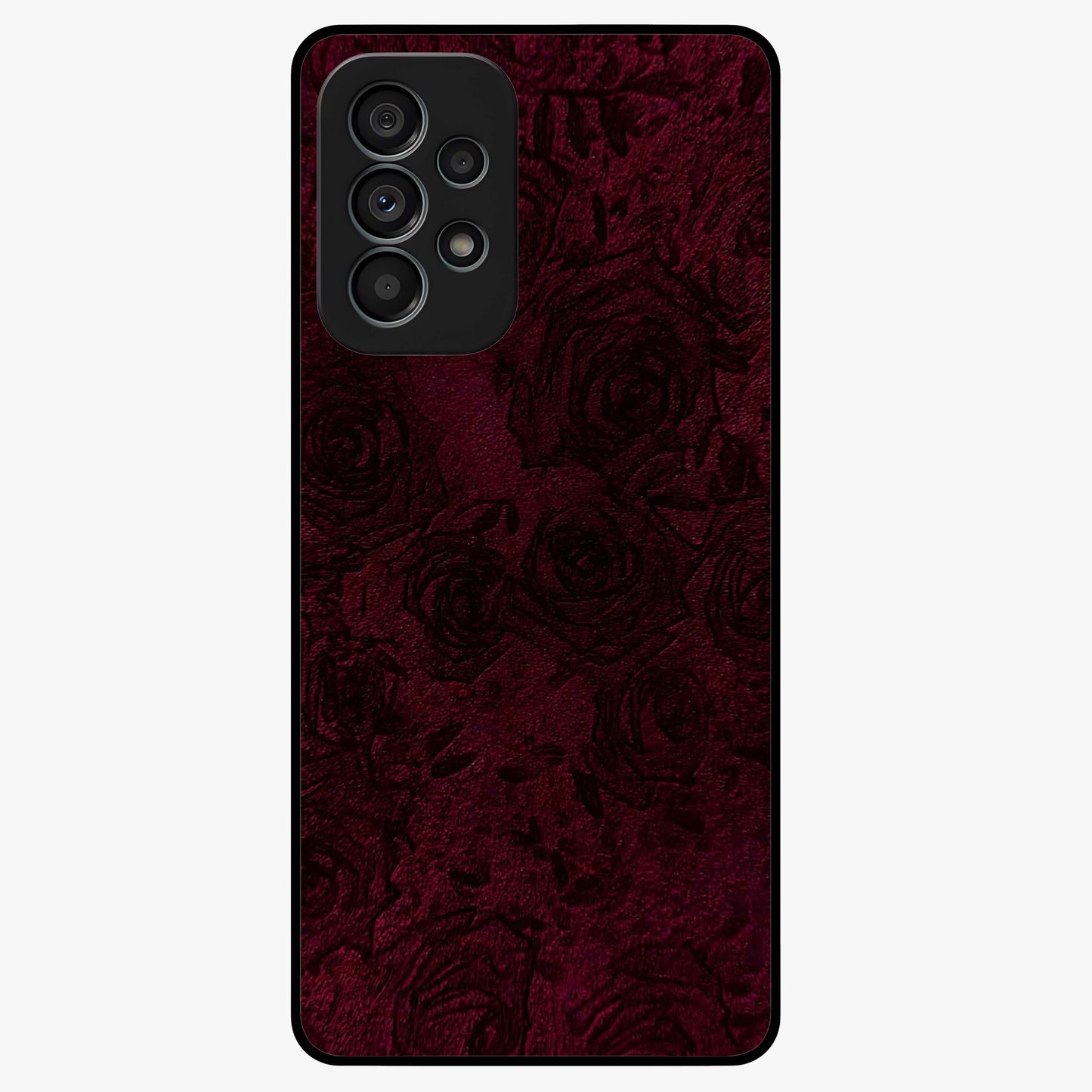 Crimson Fade Flow Glass Case showing flat back view with flowing crimson gradient artwork and glossy glass finish.
