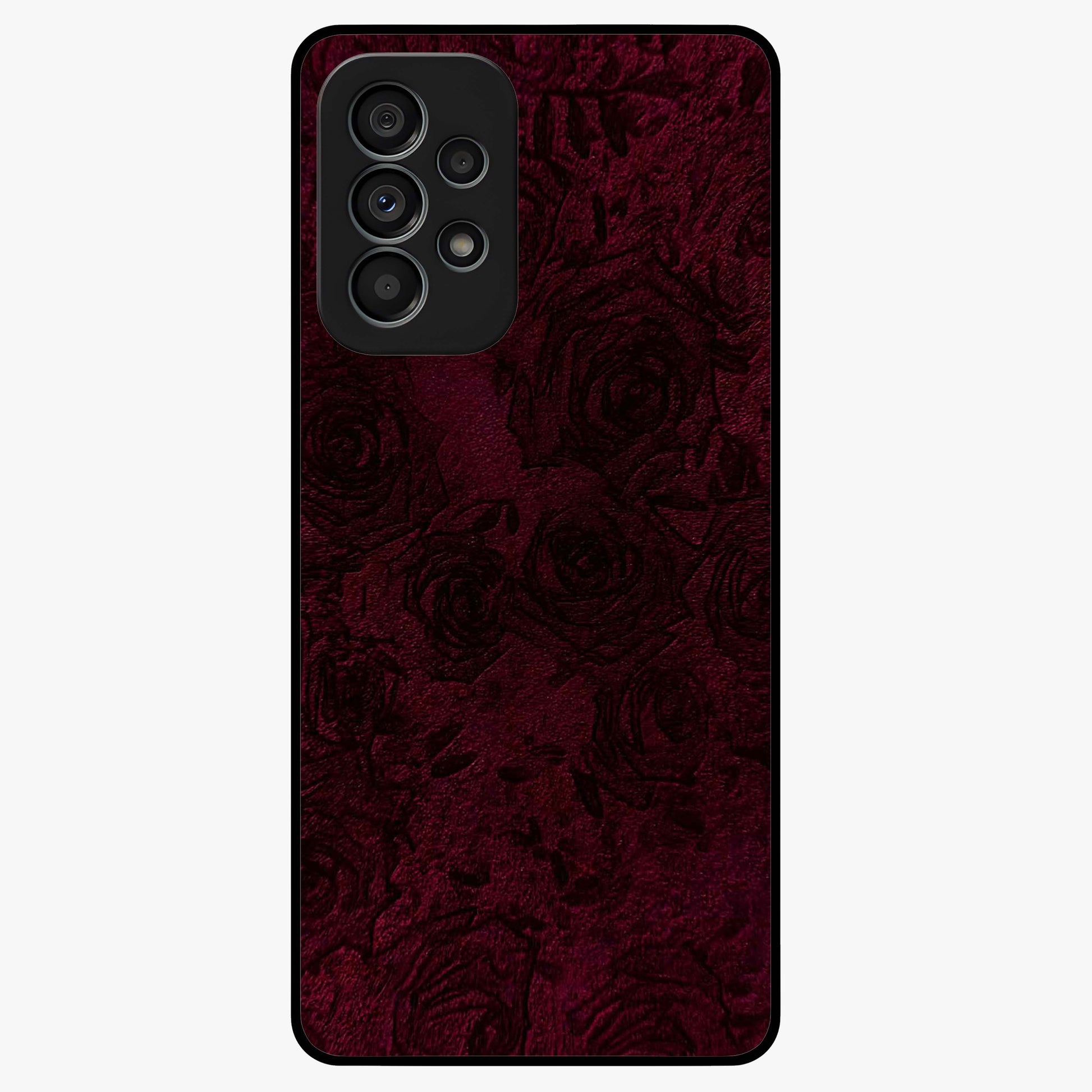Crimson Fade Flow Glass Case showing flat back view with flowing crimson gradient artwork and glossy glass finish.