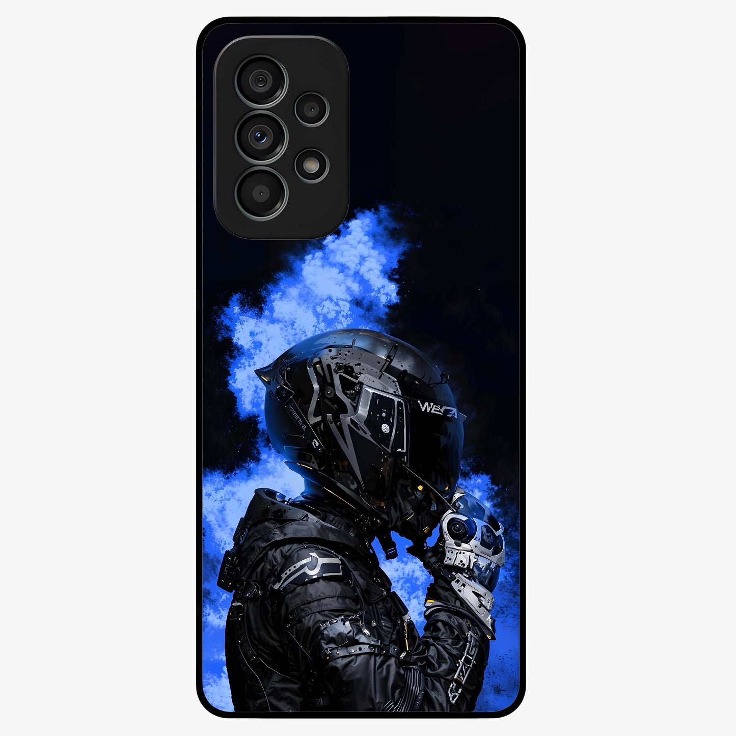 Cyber Sentinel Protocol Glass Case showing flat back view with futuristic cyber themed artwork and glossy glass finish.